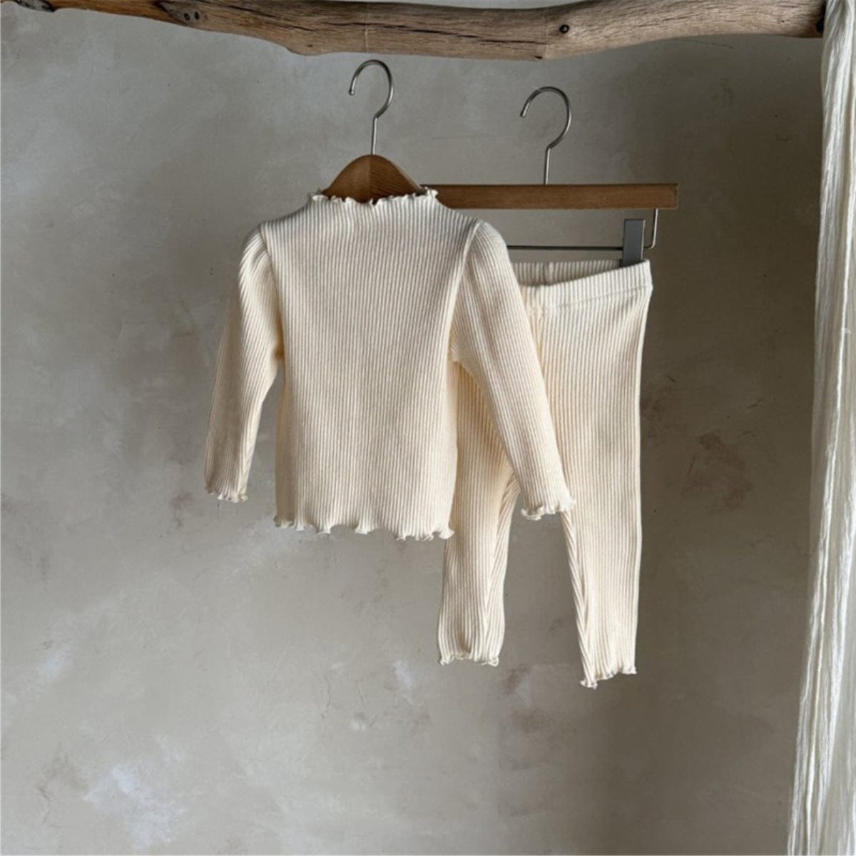 長袖セットアップ Cream / 80cm リブメロウフリル長袖Tシャツ+レギンスパンツ【mh0010612】