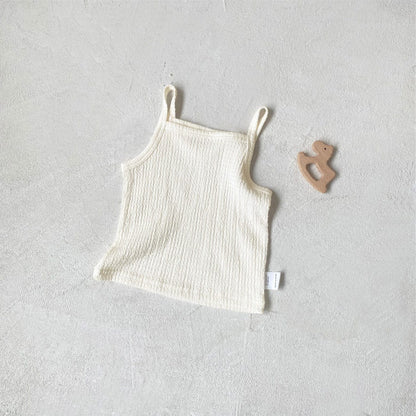 長袖セットアップ Cream camisole / 73cm ベビーセットアップ 3点セット ワッフルシンプルカーディガン+キャミソールトップス+ワイドルーズパンツ ルームウェアセット【mh0009038】
