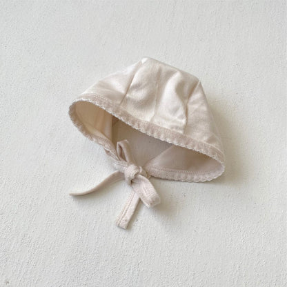 長袖ロンパース Cream hat / One Size 長袖パフスリーブジャンプスーツ ボンネット帽子セット【mh0009662】