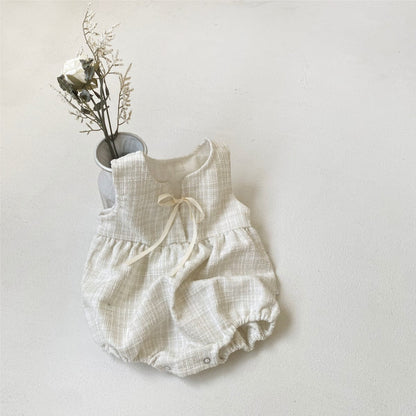 ノースリーブロンパース Creamy White / 66cm ベビーロンパース ノースリーブフェイクツイードリボンボディスーツ【mh0009024】