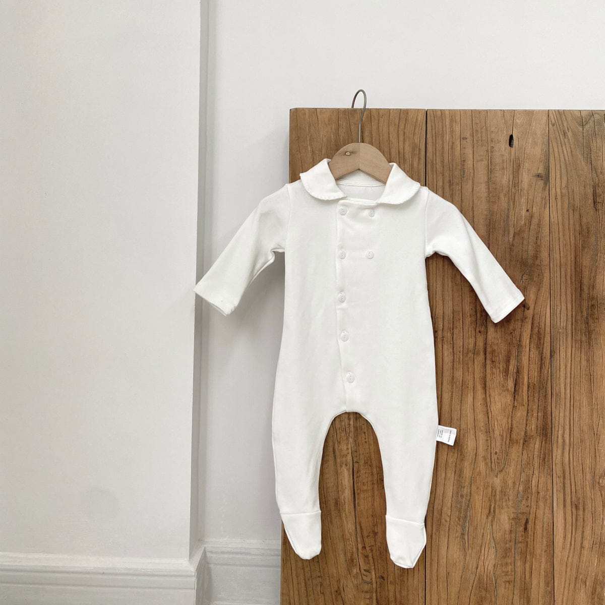 長袖ロンパース Creamy White / 66cm 足付き丸襟長袖ロンパース【mh0009659】