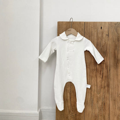 長袖ロンパース Creamy White / 66cm 足付き丸襟長袖ロンパース【mh0009659】