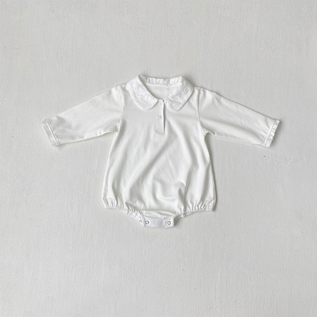 長袖ロンパース Creamy White / 66cm 丸襟長袖シャツロンパース【mh0010606】