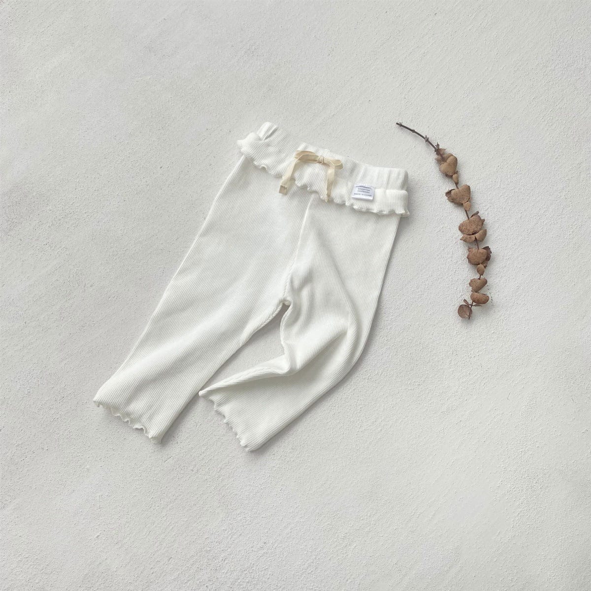 レギンスパンツ Creamy White / 73cm メロウフリルウエストリブ長袖レギンスパンツ【mh0011138】