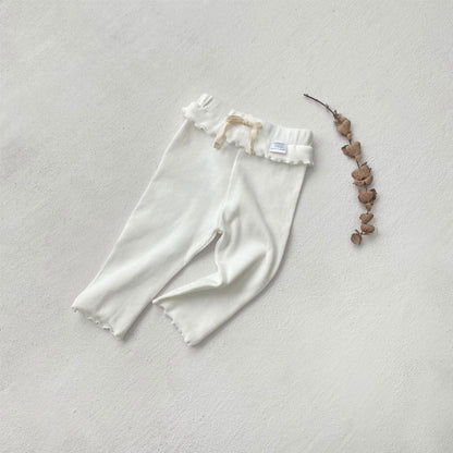 レギンスパンツ Creamy White / 73cm メロウフリルウエストリブ長袖レギンスパンツ【mh0011138】