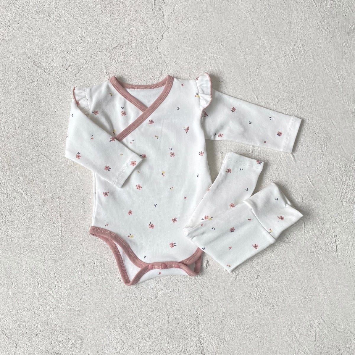 ロンパースセットアップ Crush the flower set / 66cm ベビーセットアップ 2点セット 長袖ボディスーツ+ロングパンツ 長袖パジャマセット【mh0009027】