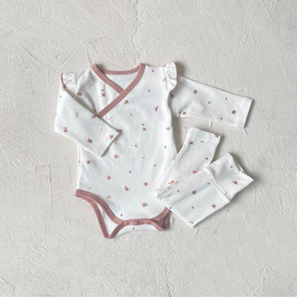 ロンパースセットアップ Crush the flower set / 66cm ベビーセットアップ 2点セット 長袖ボディスーツ+ロングパンツ 長袖パジャマセット【mh0009027】