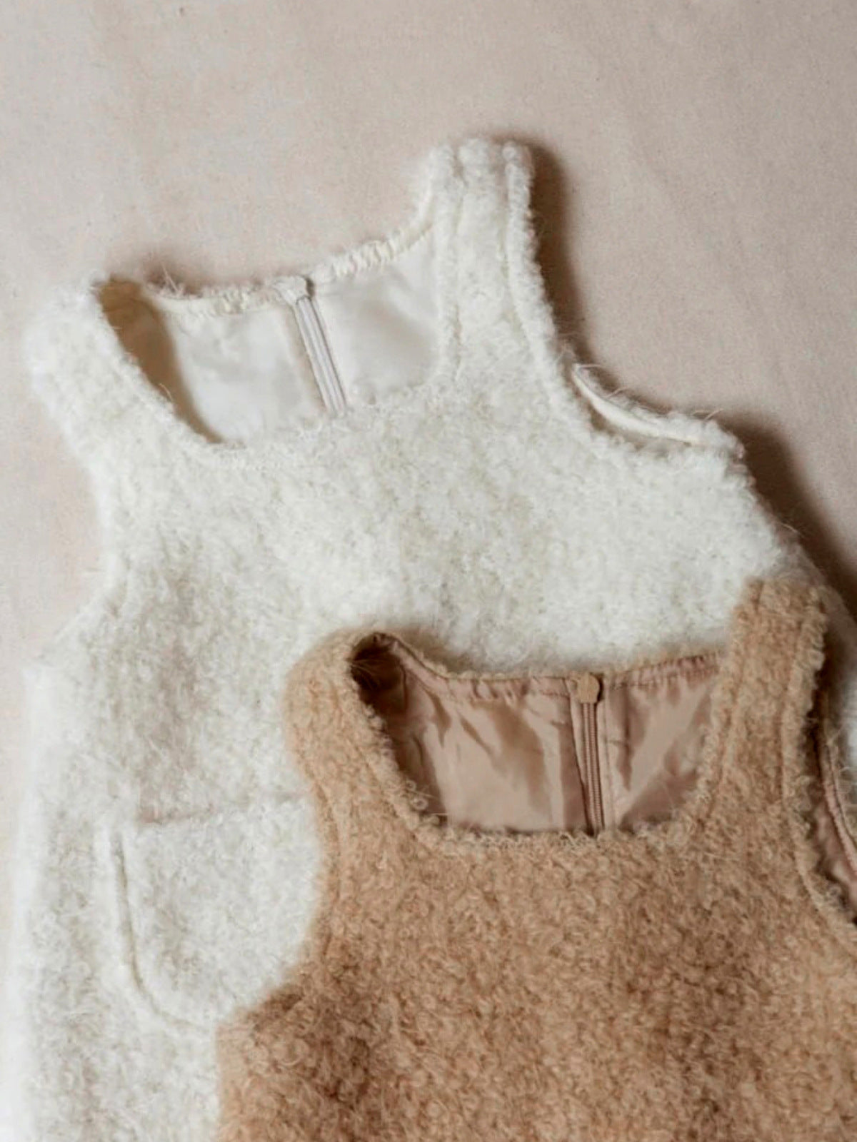 ノースリーブワンピース Curly Velvet Pocket Sleeveless Dress ボア スクエアネック ジャンパースカート【mh0011634】