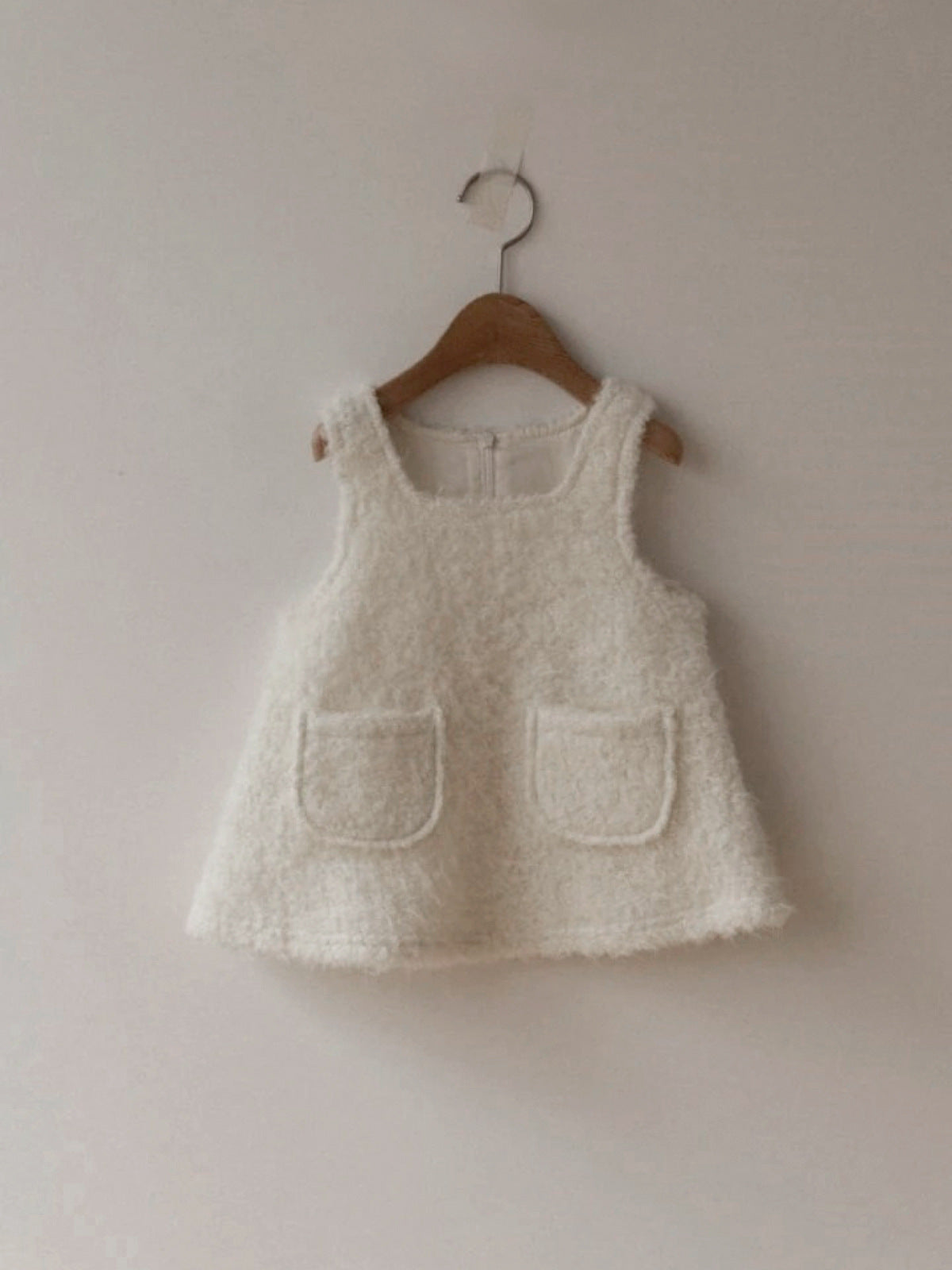 ノースリーブワンピース Curly Velvet Pocket Sleeveless Dress ボア スクエアネック ジャンパースカート【mh0011634】