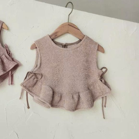 ベスト Dark apricot / 66cm フリル付きニットベスト サイドリボン ノースリーブベビーウェア【mh0010902】