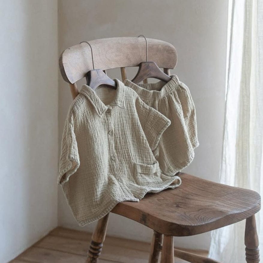 半袖セットアップ Dark apricot / 73cm シンプルコットン半袖シャツ+ショートパンツ【mh0009984】