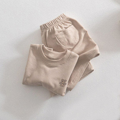 半袖セットアップ Dark apricot / 73cm ベアくまワンポイント半袖Tシャツ+ショートパンツセットアップ 2点セット【mh0010213】