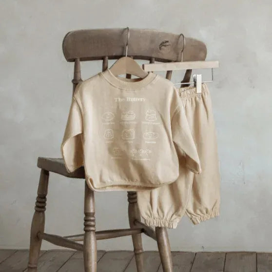 長袖セットアップ Dark apricot / 9M  73CM ベビーセットアップ 2点セット Buttersプリントロゴ長袖スウェットシャツ+ロングパンツ【mh0008770】