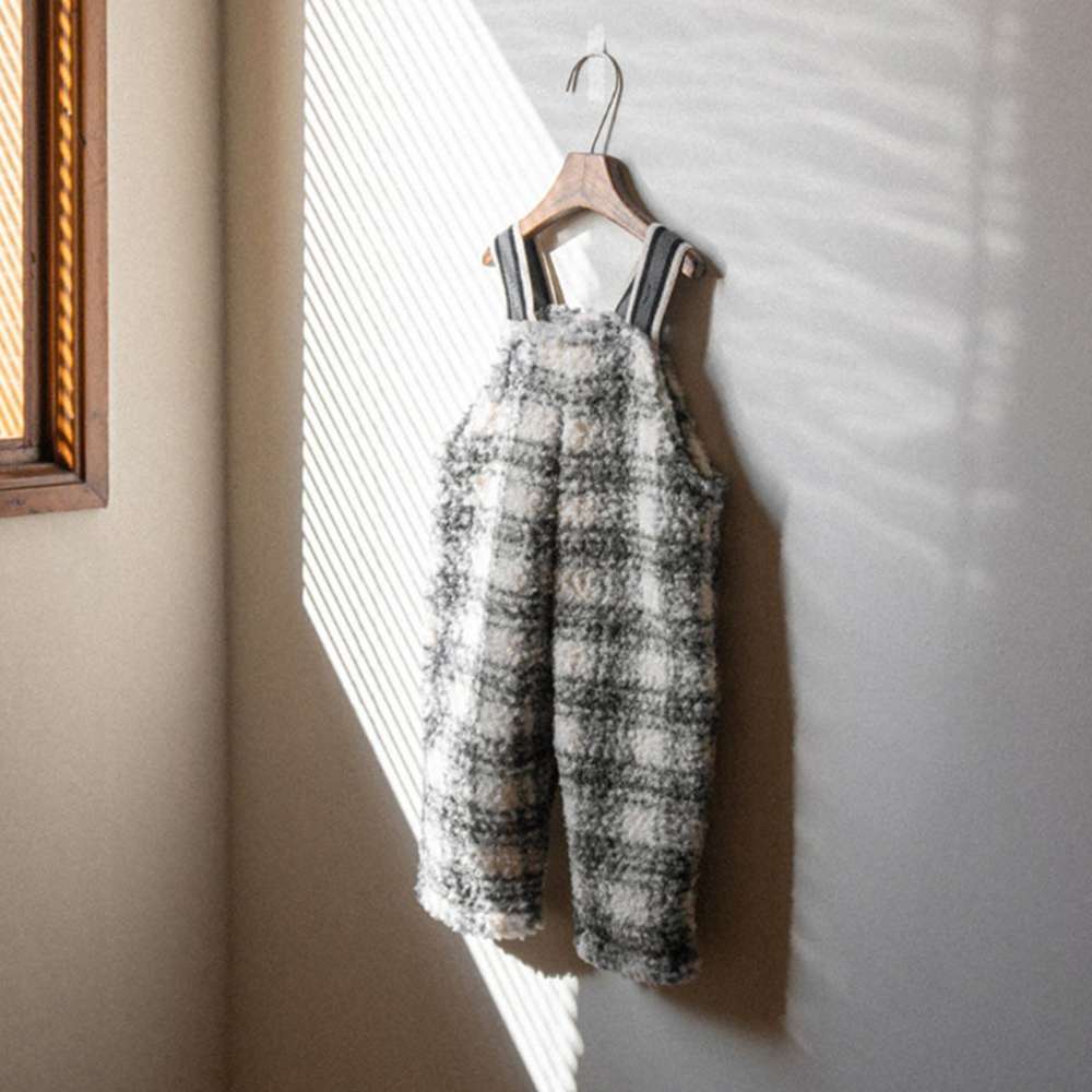 サロペットパンツ・サスペンダーパンツ Dark Blue / 73cm サスペンダーサロペット | うさぎチェックボーダーボア | もこもこオーバーオール【mh0011502】