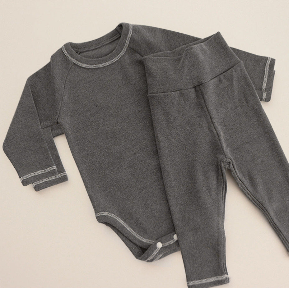 ロンパースセットアップ Dark Gray / 59cm Long Sleeve Romper + Pants Bunny Ear Hat 長袖 ロンパース + ハイウェストパンツ うさ耳帽子