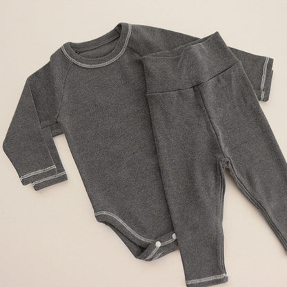 ロンパースセットアップ Dark Gray / 59cm Long Sleeve Romper + Pants Bunny Ear Hat 長袖 ロンパース + ハイウェストパンツ うさ耳帽子