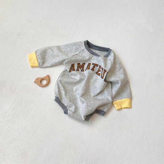 長袖ロンパース Dark Gray / 66cm ロゴプリントパッチワーク長袖ロンパース【mh0011123】