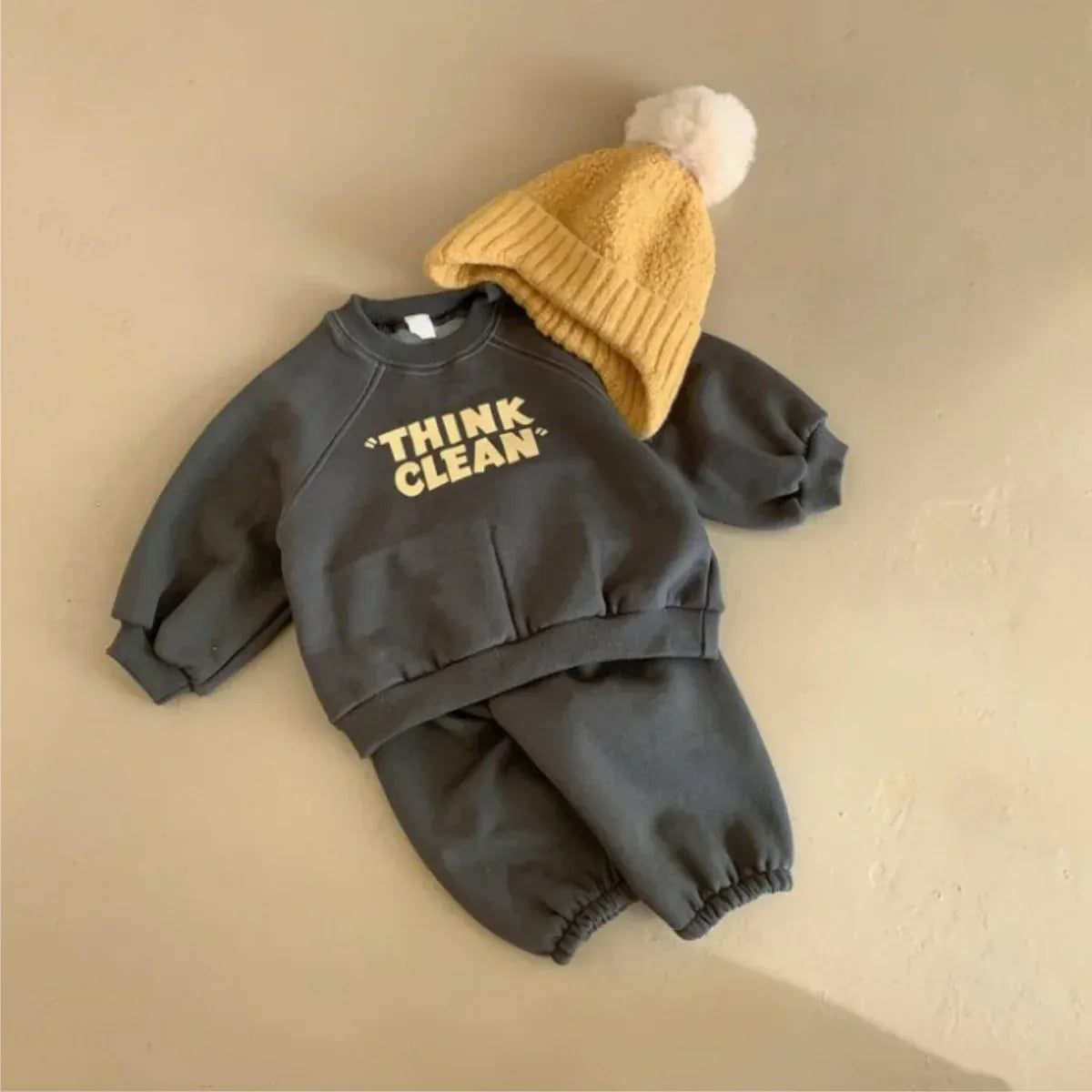 長袖セットアップ Dark Gray / 73cm 6-9M ベビーセットアップ 2点セット レターロゴプリント長袖スウェットシャツ+スウェットロングパンツ【mh0007651】