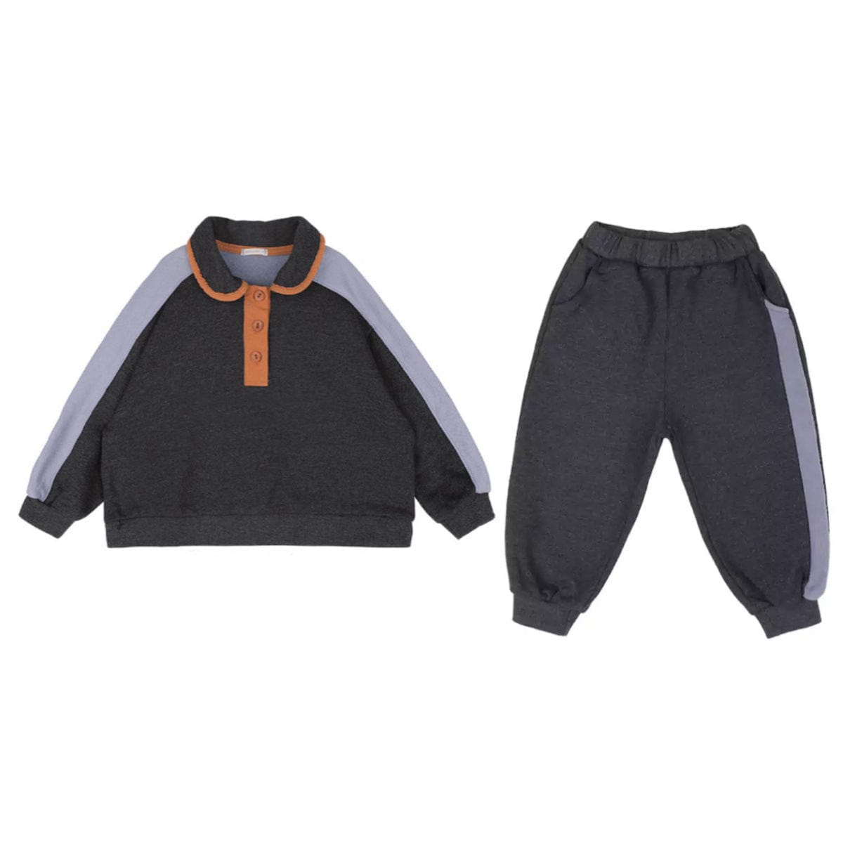 長袖セットアップ Dark Gray / 90cm カラー切替セットアップ ポロ襟スウェット サイドラインパンツ 2点セット【mh0010887】