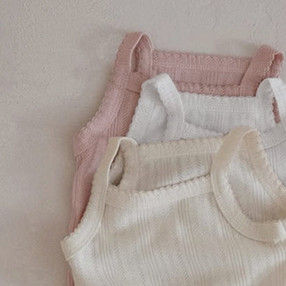 ノースリーブロンパース Dark Pink / 66cm レースニットシンプルキャミソールボディスーツ【mh0010204】