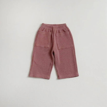 ロングパンツ・スウェットパンツ Dark Pink / 73cm ワッフル素材ロングパンツ ユニセックス長ズボン ストレートポケット付き【mh0011359】