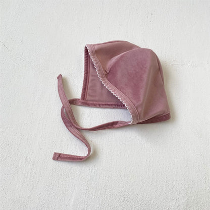 長袖ロンパース Dark pink hat / One Size 長袖パフスリーブジャンプスーツ ボンネット帽子セット【mh0009662】