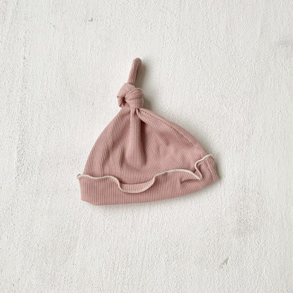 半袖セットアップ Dark pink hat / One Size メロウフリルワッフル半袖肌着+ハイウエストパンツ/とんがりキャップ帽子【mh0009992】