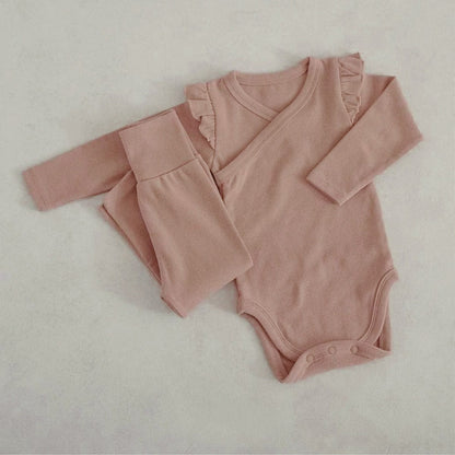 ロンパースセットアップ Dark pink suit / 66cm ベビーセットアップ 2点セット 長袖ボディスーツ+ロングパンツ 長袖パジャマセット【mh0009027】