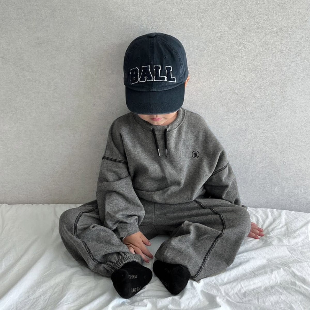 長袖セットアップ deep gray / 90cm ドロストネックステッチスウェットトップス＋パンツセットアップ 2点セット【mh0011108】