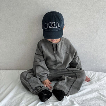 長袖セットアップ deep gray / 90cm ドロストネックステッチスウェットトップス＋パンツセットアップ 2点セット【mh0011108】
