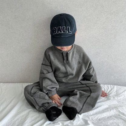 長袖セットアップ deep gray / 90cm ドロストネックステッチスウェットトップス＋パンツセットアップ 2点セット【mh0011108】