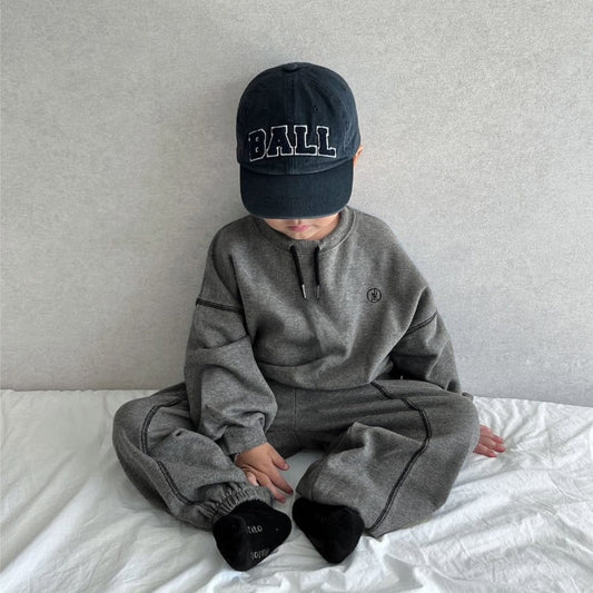 長袖セットアップ deep gray / 90cm ドロストネックステッチスウェットトップス＋パンツセットアップ 2点セット【mh0011108】