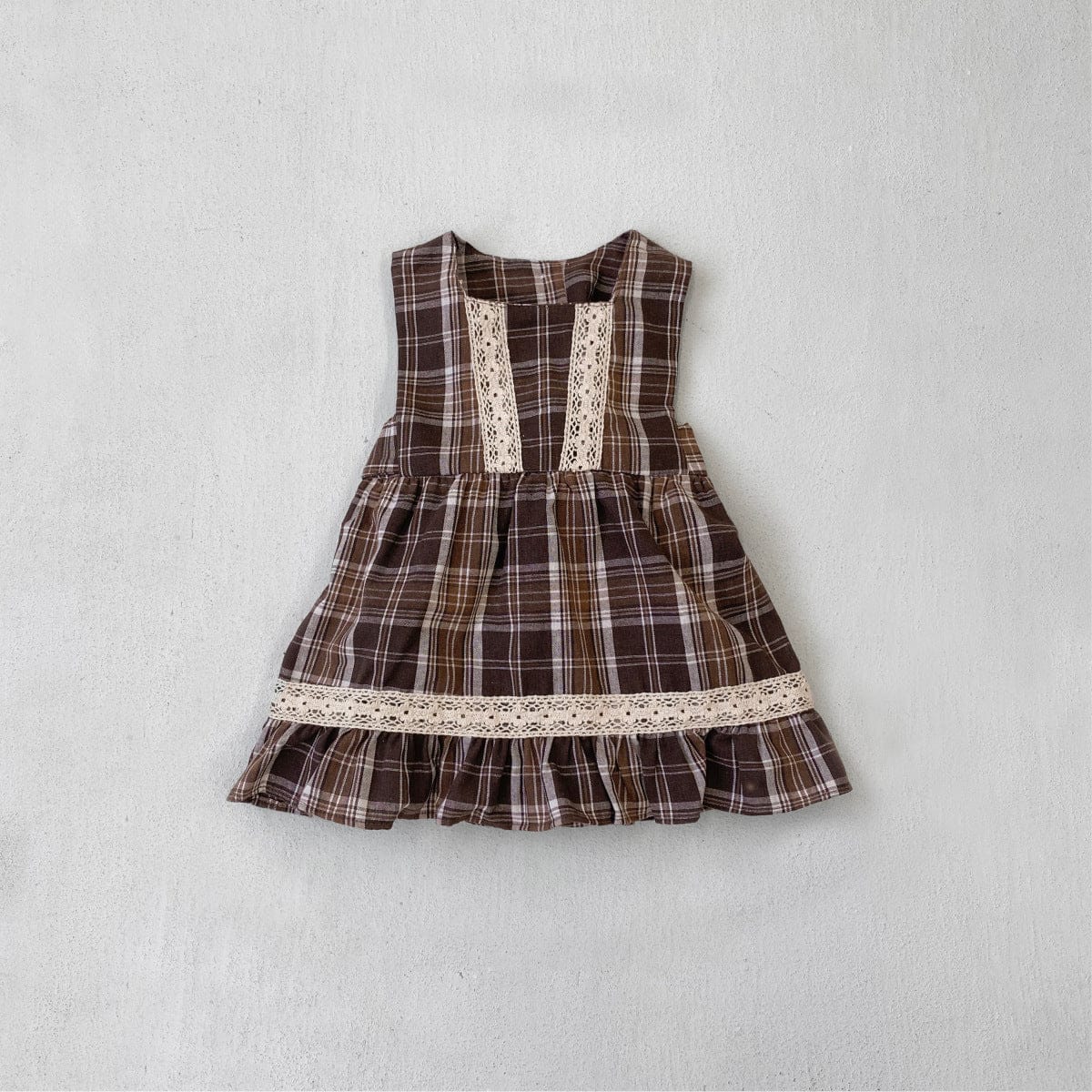 ノースリーブワンピース dress / 73cm レトロチェック柄レースワンピース / 刺繍ビッグカラーブラウス【mh0011118】