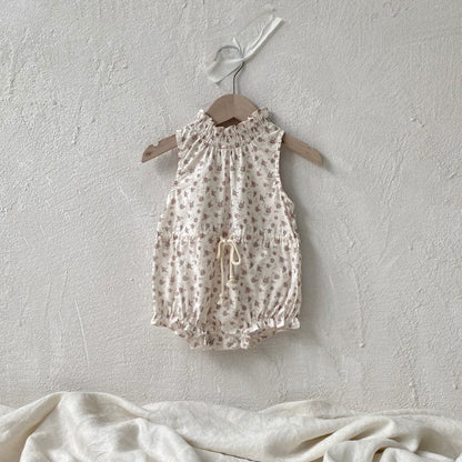 ノースリーブロンパース Floral / 66cm 0-6m ベビーロンパース ノースリーブウエストマークボディスーツ フラワー花柄プリント 2カラー【mh0005298】