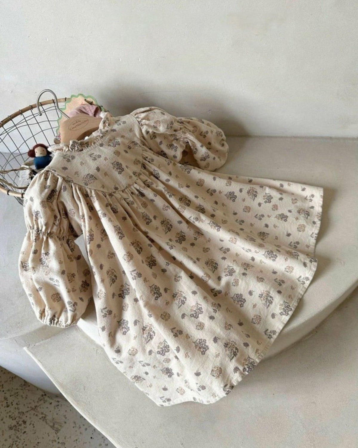 長袖ワンピース Floral Print Ruffle Collar Dress 小花柄プリント フリル ワンピース【mh0011850】