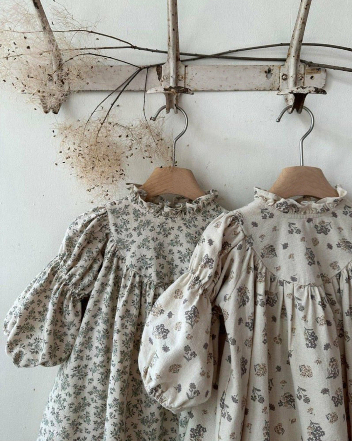 長袖ワンピース Floral Print Ruffle Collar Dress 小花柄プリント フリル ワンピース【mh0011850】