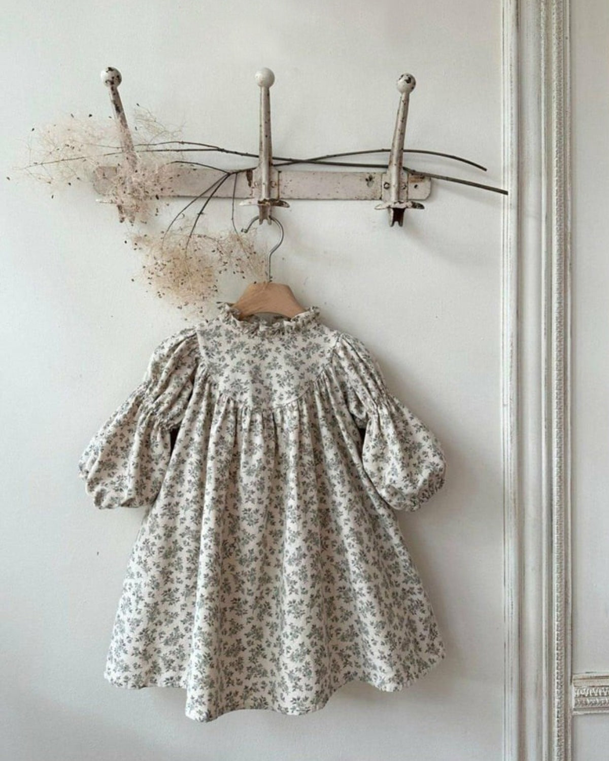 長袖ワンピース Floral Print Ruffle Collar Dress 小花柄プリント フリル ワンピース【mh0011850】