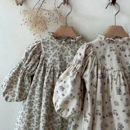 長袖ワンピース Floral Print Ruffle Collar Dress 小花柄プリント フリル ワンピース【mh0011850】