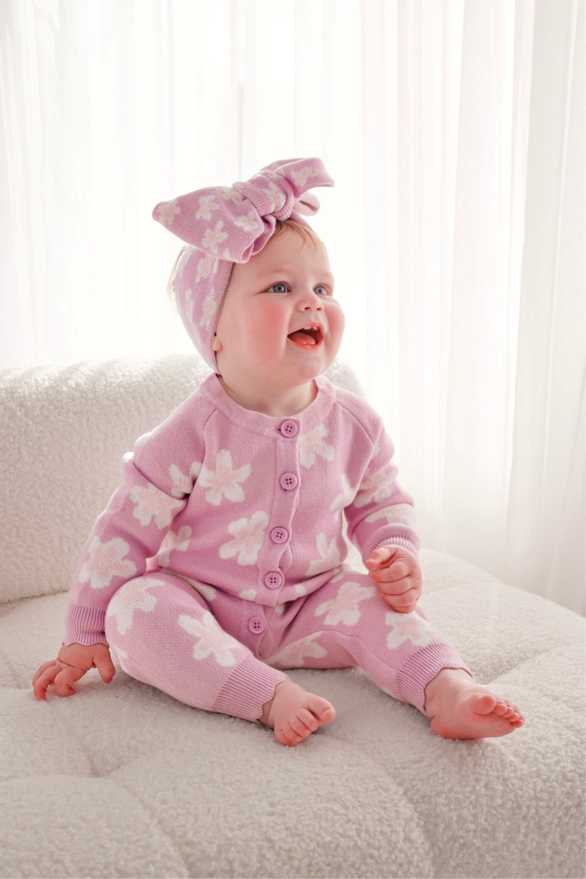 長袖ロンパース Flower Jacquard Knit Romper 花柄 ジャカードニット ロンパース【mh0011856】