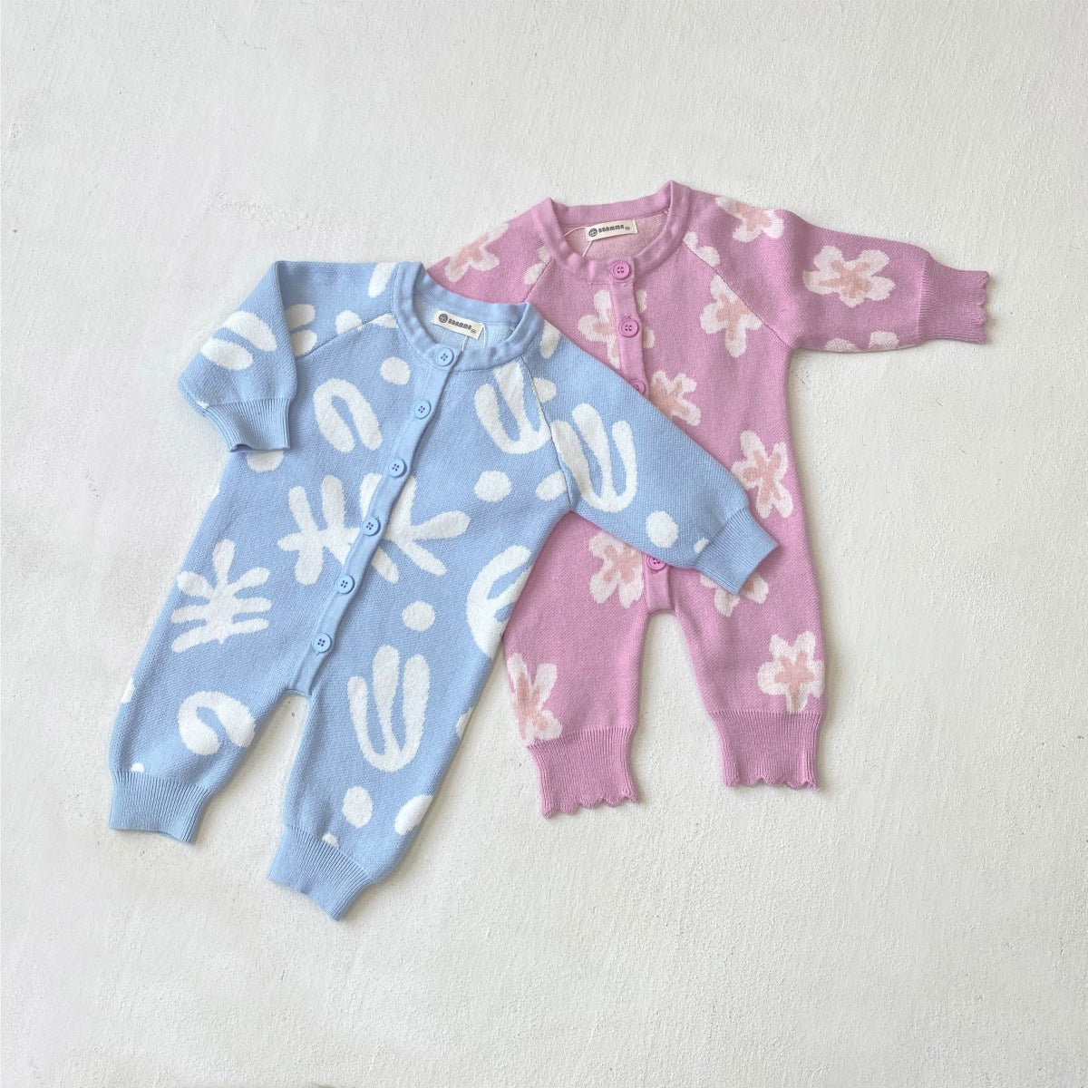 長袖ロンパース Flower Jacquard Knit Romper 花柄 ジャカードニット ロンパース【mh0011856】