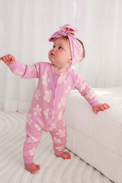 長袖ロンパース Flower Jacquard Knit Romper 花柄 ジャカードニット ロンパース【mh0011856】