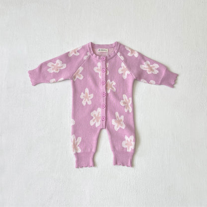 長袖ロンパース Flower Jacquard Knit Romper 花柄 ジャカードニット ロンパース【mh0011856】