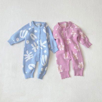 長袖ロンパース Flower Jacquard Knit Romper 花柄 ジャカードニット ロンパース【mh0011856】