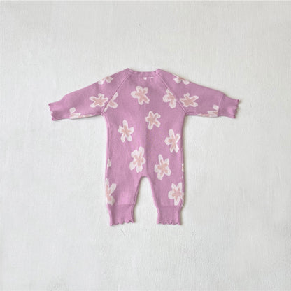 長袖ロンパース Flower Jacquard Knit Romper 花柄 ジャカードニット ロンパース【mh0011856】