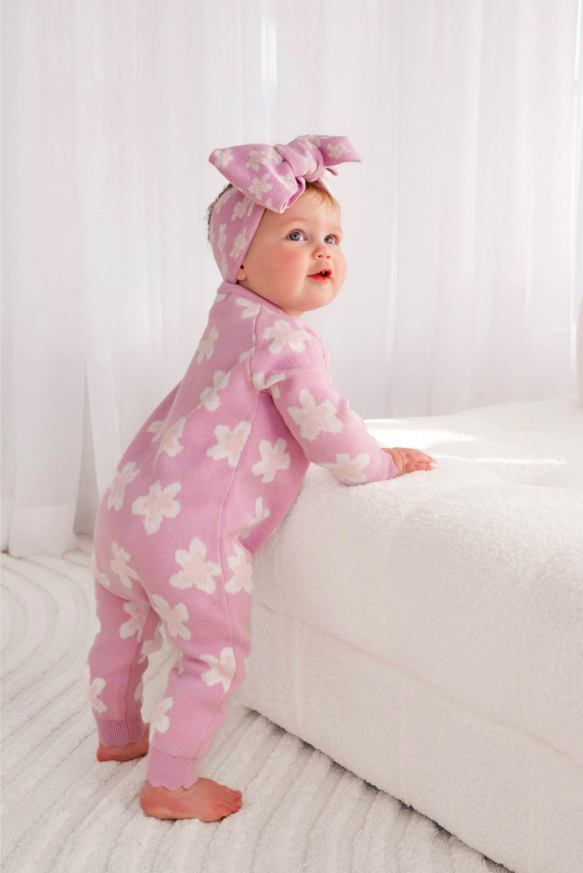 長袖ロンパース Flower Jacquard Knit Romper 花柄 ジャカードニット ロンパース【mh0011856】