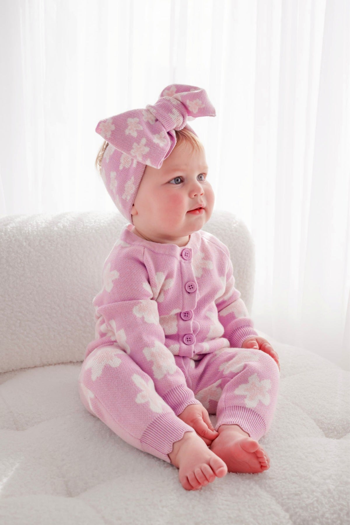 長袖ロンパース Flower Jacquard Knit Romper 花柄 ジャカードニット ロンパース【mh0011856】