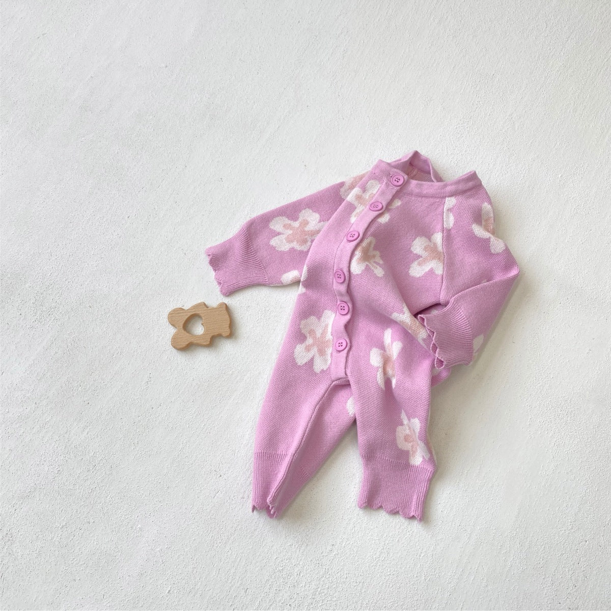 長袖ロンパース Flower Jacquard Knit Romper 花柄 ジャカードニット ロンパース【mh0011856】