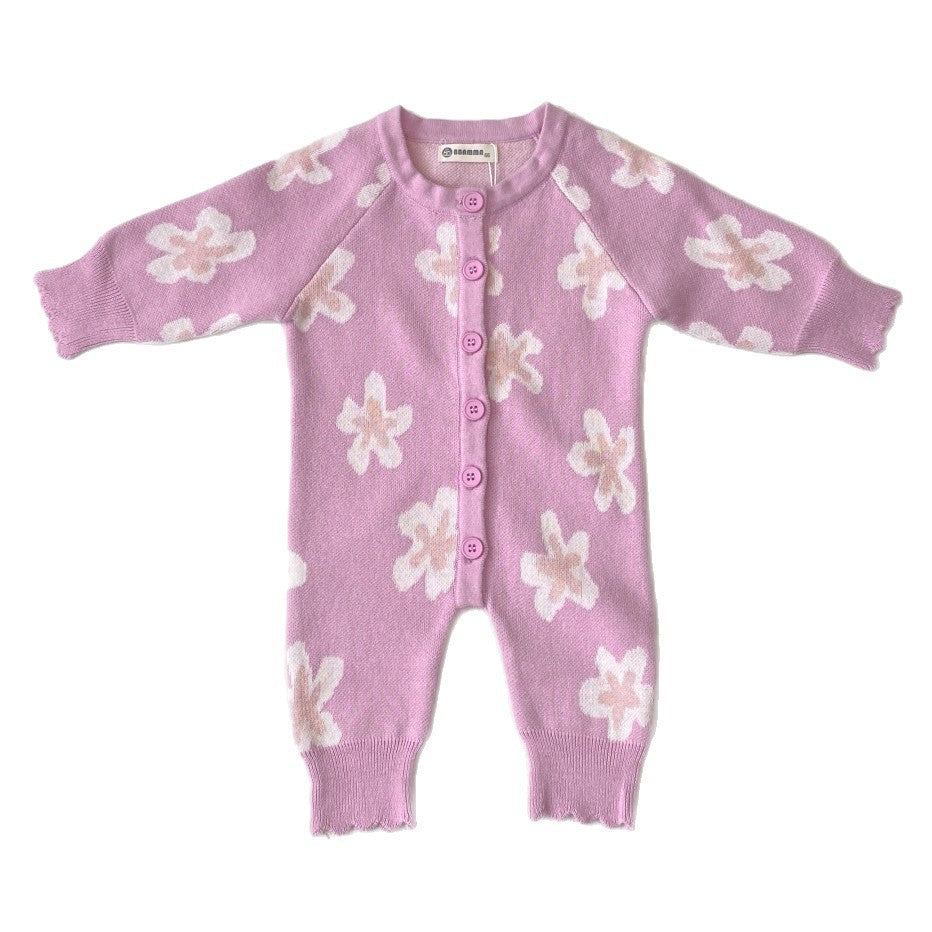 長袖ロンパース Flower Jacquard Knit Romper 花柄 ジャカードニット ロンパース【mh0011856】