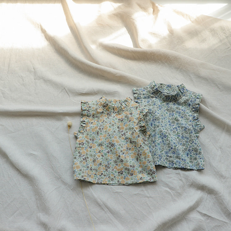 タンクトップ・キャミソール・ノースリーブトップス Flower Ruffle Sleeveless Blouse フラワー フリル ノースリーブ ブラウス【mh0012002】