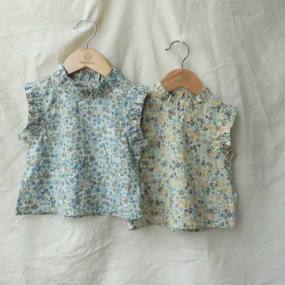 タンクトップ・キャミソール・ノースリーブトップス Flower Ruffle Sleeveless Blouse フラワー フリル ノースリーブ ブラウス【mh0012002】